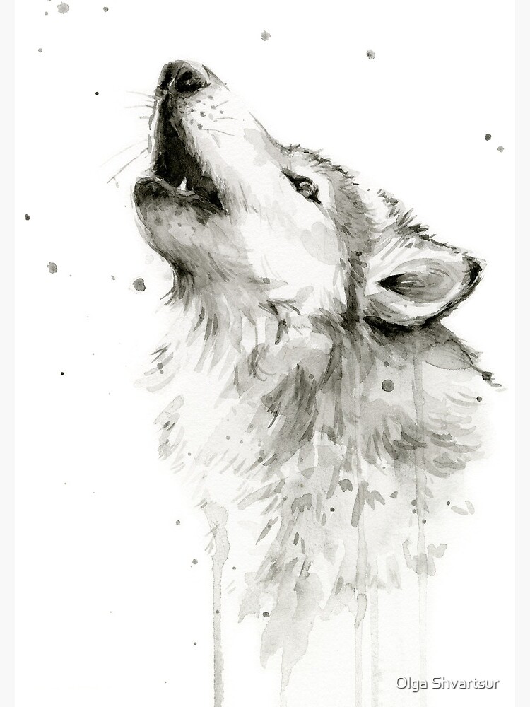 Wolf Howling Watercolor by olga-shvartsur