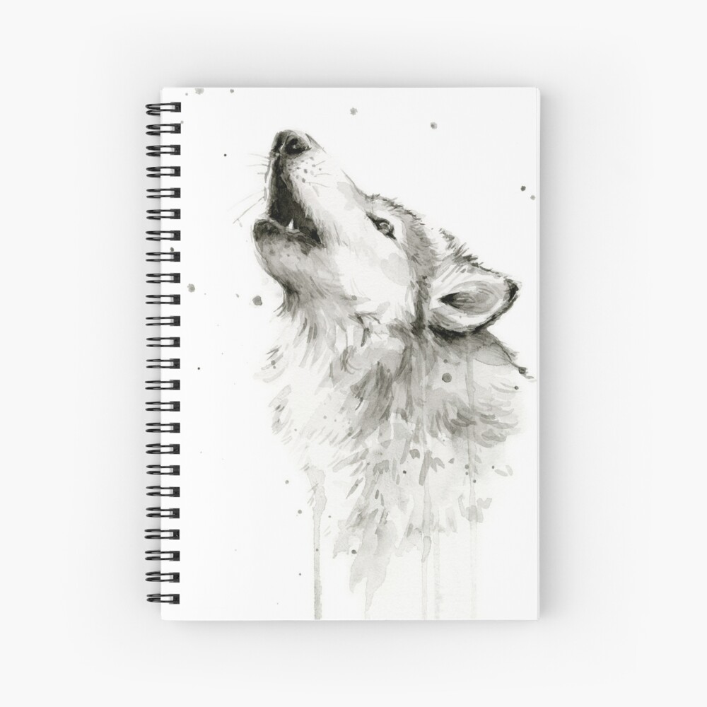 Wolf Howling Watercolor Spiral Notebook