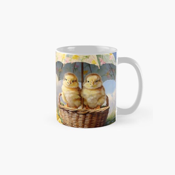 Item preview, Vintage Animal Art: Two Yellow Chicks in a Basket under Umbrella | Animal Art | Oil Painting | Vintage Art | Gift for Easter designed and sold by UnhingedBird.