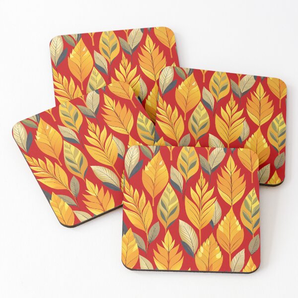 Item preview, Bright Red And Gold Leaf Pattern On Bright Red Background designed and sold by Kenza-Store.