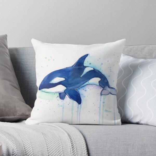 Killer Whale Orca Watercolor Throw Pillow