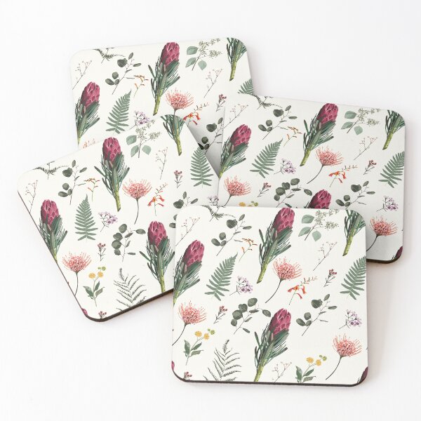 Item preview, Simple herbal pattern with protea flowers and Eucalyptus silver dollar. designed and sold by MatyKotiv.