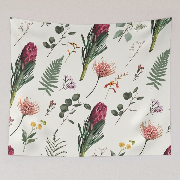 Item preview, Simple herbal pattern with protea flowers and Eucalyptus silver dollar. designed and sold by MatyKotiv.