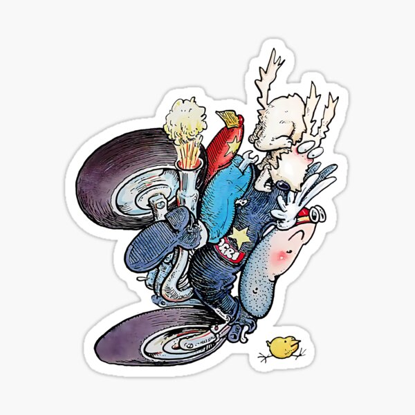 Item preview, Ogri & Kickstart Stoppie on Armageddon Classic Comic Biker designed and sold by Chilled Peak.