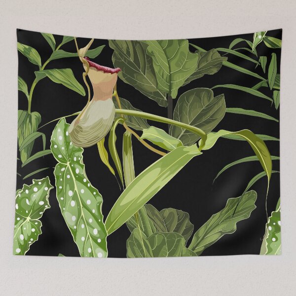 Item preview,  Nepenthes, genus of carnivorous plants. Monkey cups exotic liana plant with palm leaves.  designed and sold by MatyKotiv.