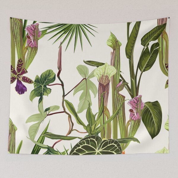 Item preview, Jungle rainforest. Sarracenia, genus of carnivorous plants, palms and flowers. designed and sold by MatyKotiv.