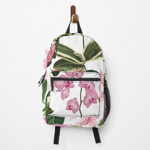 Item preview, Pink tropical flower seamless pattern, buds and leaves on white background. designed and sold by MatyKotiv.