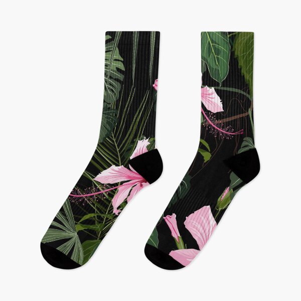 Item preview, Seamless floral pattern with many kind of pink glossy flowers and palm leaves. designed and sold by MatyKotiv.