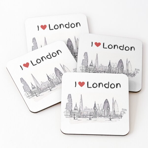 Item preview, London skyline, The Shard, Gherkin, Thames, Big Ben, I love London, Abstract art piece, beautiful unique London line art designed and sold by Coolparrotgirl.
