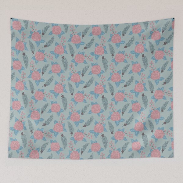 Item preview, Sophisticated dust pink roses with winter greenery pattern designed and sold by Blooming June Design.