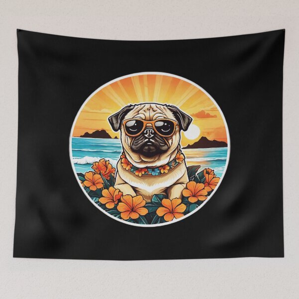 Item preview, Sunglasses Pug on a Hawaii Beach with Orchids designed and sold by NautiChic.