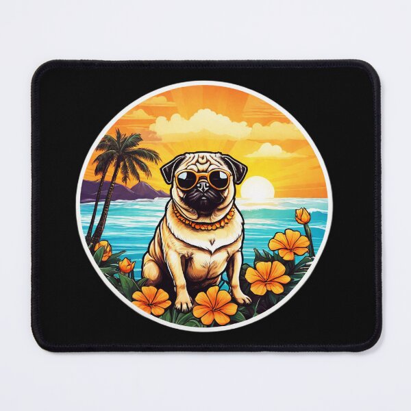 Item preview, Holiday Pug with Sunglasses by The Ocean with Hawaiian Orchids designed and sold by NautiChic.