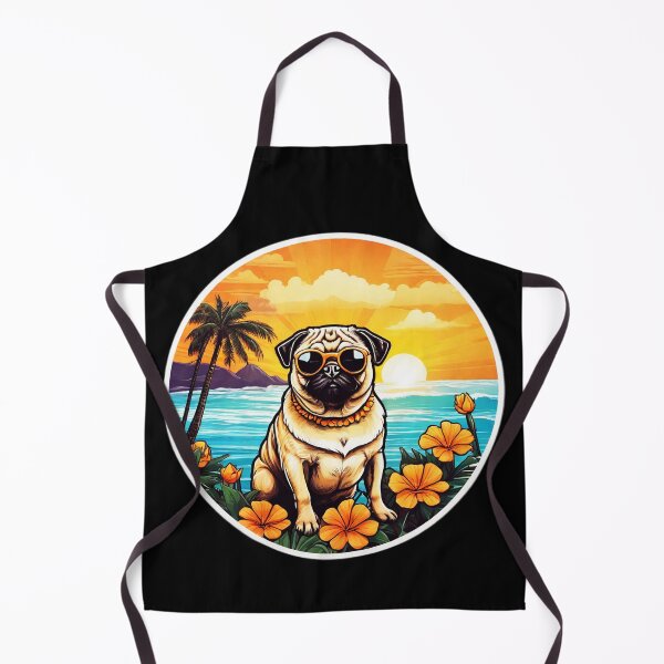Item preview, Holiday Pug with Sunglasses by The Ocean with Hawaiian Orchids designed and sold by NautiChic.