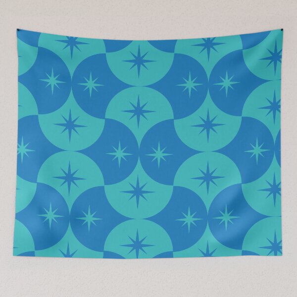 Item preview,  Mid Century Atomic Starbursts on Blue and Turquoise Scallop Shapes  designed and sold by Yasminepatterns .