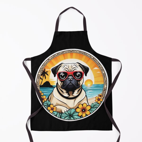 Item preview, Summertime Pug with Sunglasses by The Ocean with Hawaiian Orchids designed and sold by NautiChic.