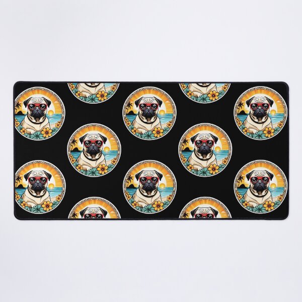 Item preview, Summertime Pug with Sunglasses by The Ocean with Hawaiian Orchids designed and sold by NautiChic.