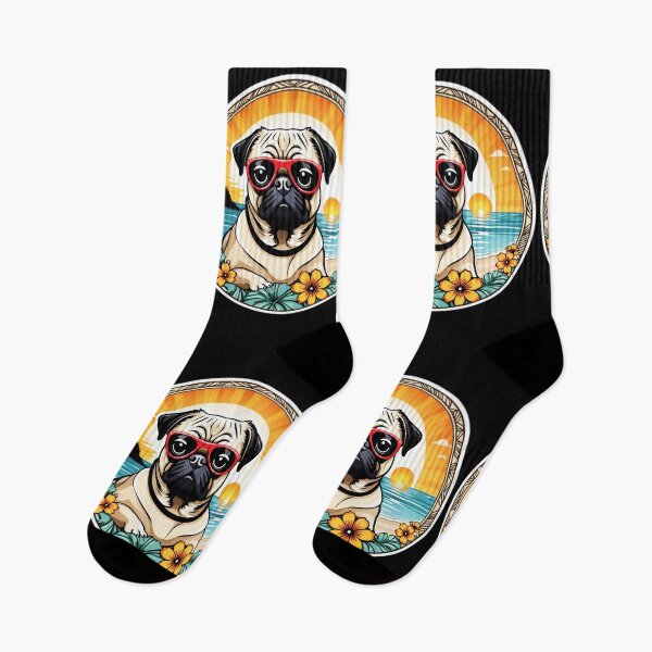 Item preview, Summertime Pug with Sunglasses by The Ocean with Hawaiian Orchids designed and sold by NautiChic.