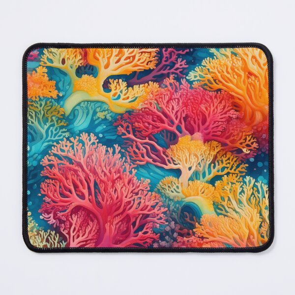 Item preview, coral reef motifs in bright aquamarine, coral pink, and sunshine yellow designed and sold by Designbes.