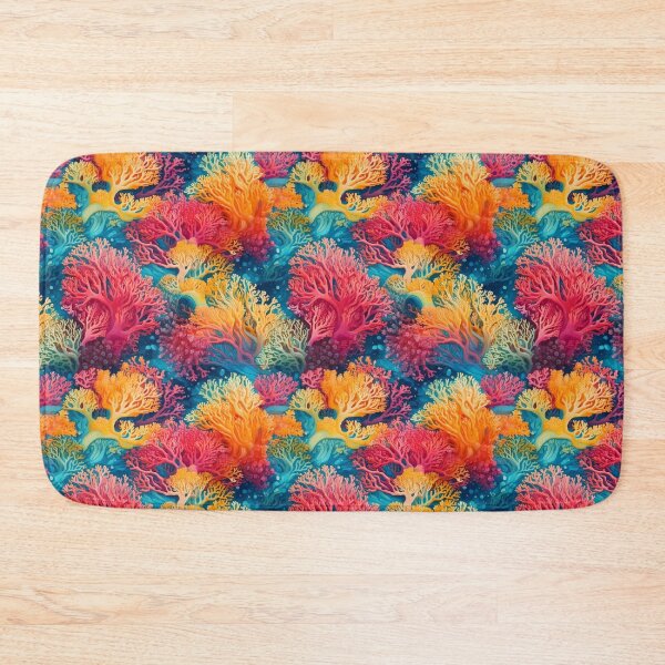 Item preview, coral reef motifs in bright aquamarine, coral pink, and sunshine yellow designed and sold by Designbes.