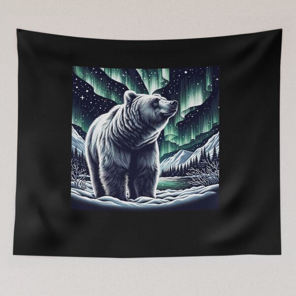 Item preview, Grizzly Bear Standing Proud In Snow With Borealis designed and sold by Dressed For  Duty.