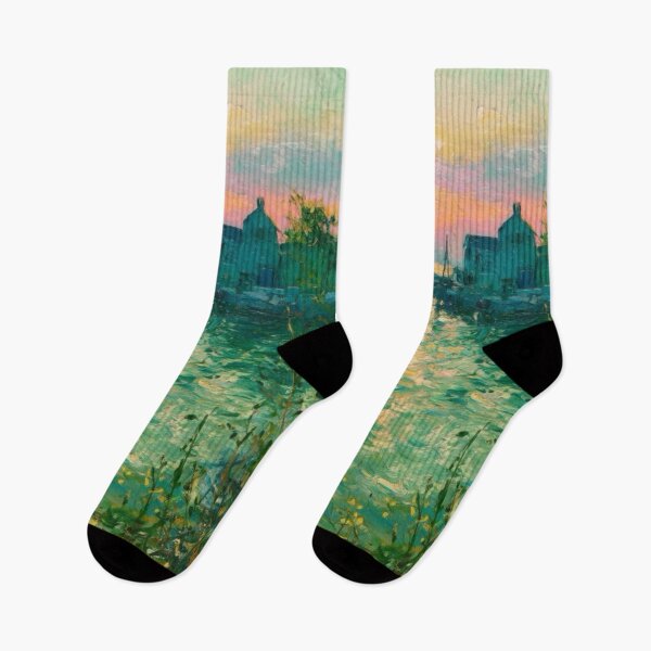 Item preview, Vibrant Sunset Over a French Coastal Village. Art By Carraann  designed and sold by CARRAANN.