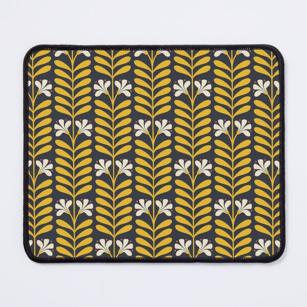 Aperçu de l'œuvre KF 0338 E - Motif floral rétro vintage des années 70 en jaune, noir et crème créée et vendue par KhakiFinch.