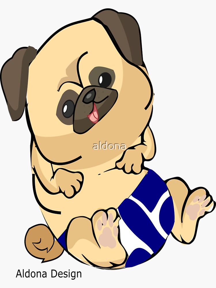 Pug Puppy In Blue At The Beach Sticker For Sale By Aldona Redbubble