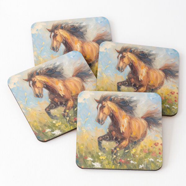 Item preview, Galloping Brown Horse in the Flowerfield designed and sold by SpectralSummer.