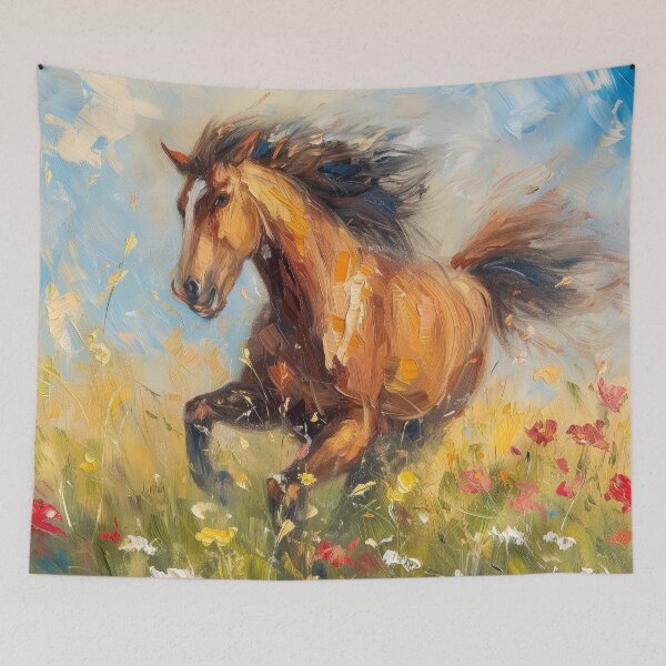 Item preview, Galloping Brown Horse in the Flowerfield designed and sold by SpectralSummer.