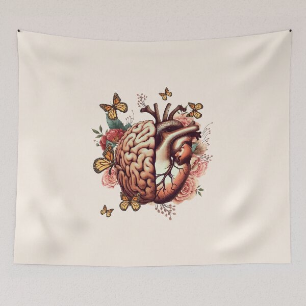 Item preview, Harmony in Heart, Wisdom in Mind, Right balance between head and heart, roses and flowers and butterfies watercolor, vintage style designed and sold by Collagedream.