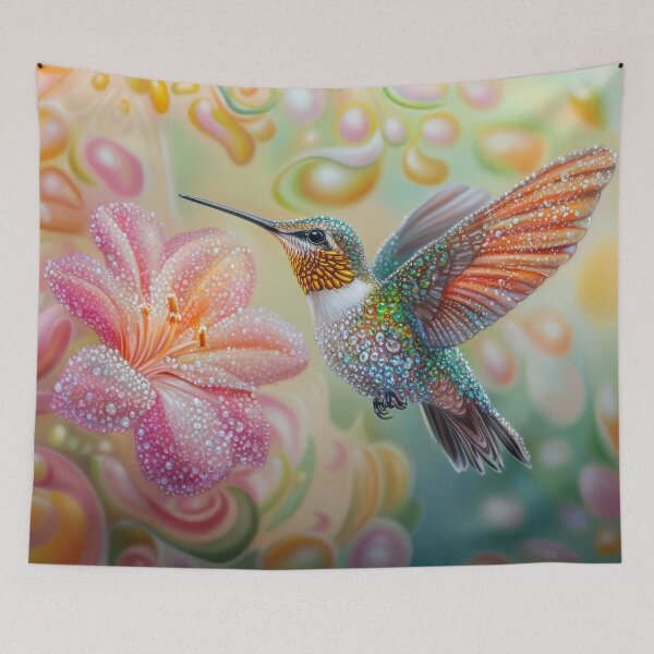Item preview, Beautiful Hummingbird among blooming flowers designed and sold by MargaretWiktor.