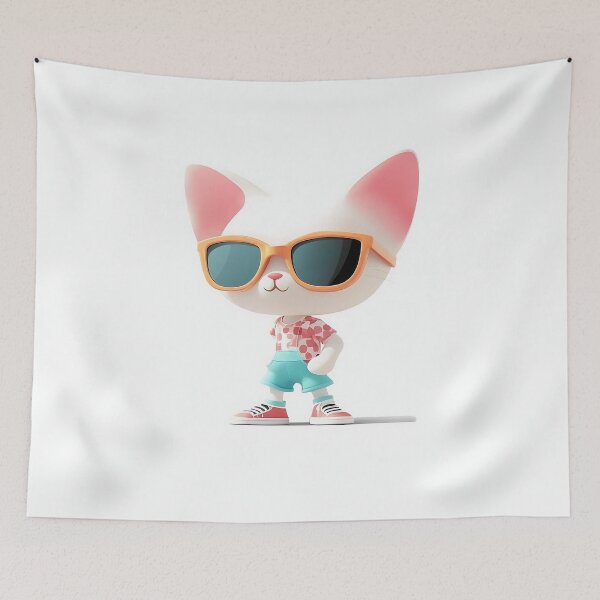 Item preview, Cute 3D Cat Wearing Sunglasses Illustration designed and sold by GoldenTealArts.