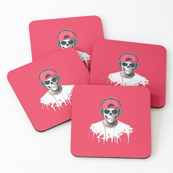 Item preview, Skull Logo with Headphones and Red Background designed and sold by GoldenTealArts.
