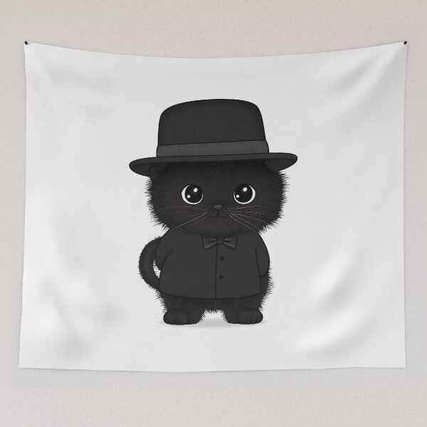 Item preview, Elegant Black Cat in Bowler Hat designed and sold by GoldenTealArts.