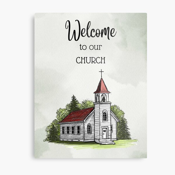 Item preview, Welcome to Our Church, With Illustration of White Wooden Church designed and sold by JoyfulWhimsy.