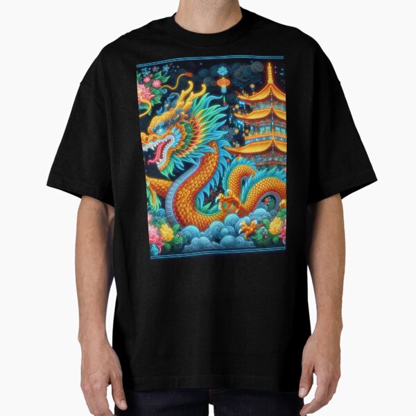 Vista previa del artículo con la obra «Dragón dorado de agua, año nuevo chino, loto y árboles», diseñado y vendido por Sugar Wisdom .
