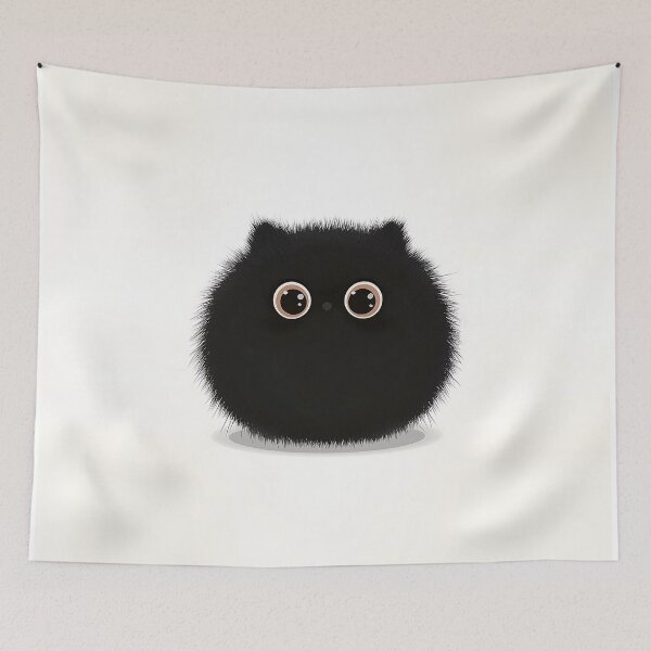Item preview, Fluffy Black Furball Character with Cute Eyes designed and sold by GoldenTealArts.