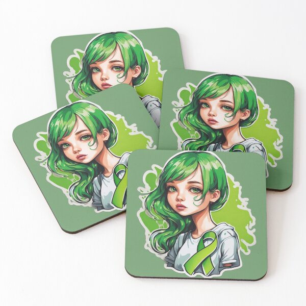 Item preview, Cute Girl with Green Ribbon - Mental Health Awareness designed and sold by HauntedOpera.