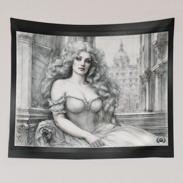 Item preview, The Enchanting Lady Aurelia Vaelis Amidst Classical Architecture Alluring AI Concept Art by Xzendor7 designed and sold by Xzendor7 Digital Art Creations.