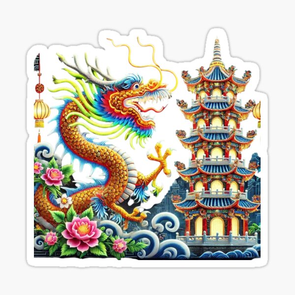 Vista previa del artículo con la obra «Dragón dorado de agua, año nuevo chino, loto y árboles», diseñado y vendido por Sugar Wisdom .