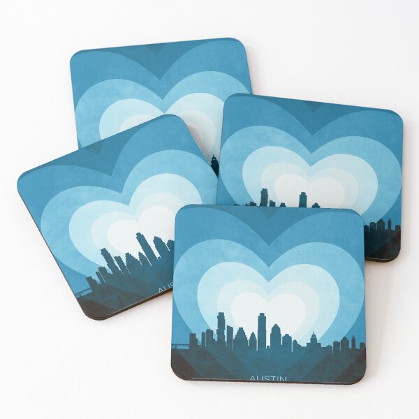 Item preview, Austin Texas Skyline Hearts Blue designed and sold by ArtPrints.