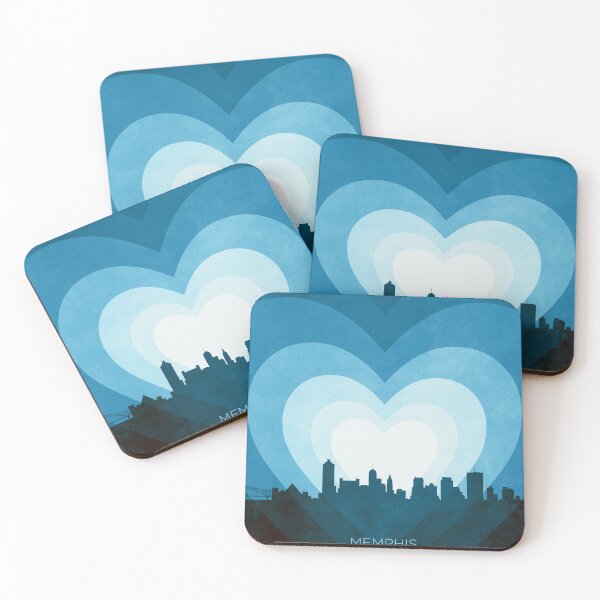 Item preview, Memphis Tennessee Skyline Hearts Blue designed and sold by ArtPrints.
