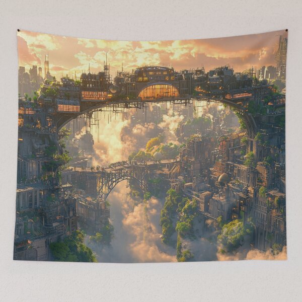Item preview, Solar punk Cityscape over an Unseen Canyon designed and sold by ACastilloArt.
