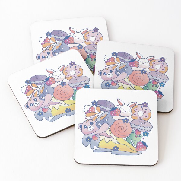 Item preview, Kawaii Animals with Hearts, Flowers, and Sweet Desserts - Blue Outline designed and sold by empixeldesign.