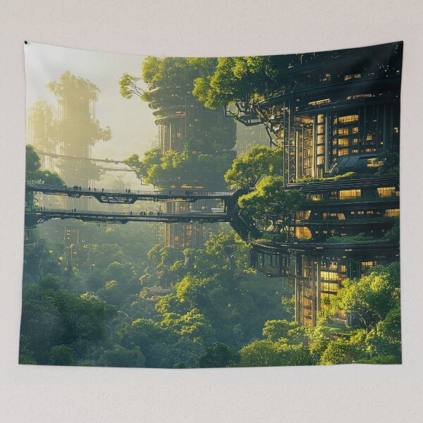 Item preview, Jungle Solar City with Green Balconies designed and sold by ACastilloArt.