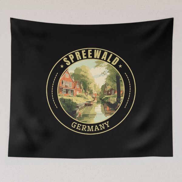 Artikelvorschau, Spreewald in Brandenburg Deutschland Retro-Reisekunst-Emblem entworfen und verkauft von MaateoDesign.
