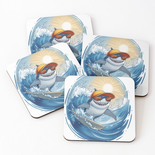 Item preview, Cool surfing shark with sunglasses riding ocean waves under the sun, perfect for beach lovers. designed and sold by SagasArt.