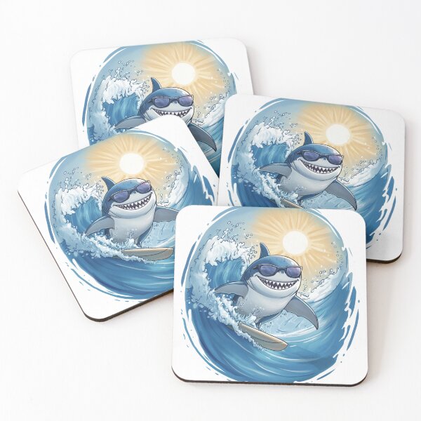 Item preview, Cool surfing shark with sunglasses riding ocean waves under the sun, perfect for beach lovers designed and sold by SagasArt.