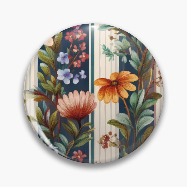 Item preview, Seamless Pattern with Continuous Floral and Blue Stripes on Beige  Background and Black Bands designed and sold by Clara Fruggeri.