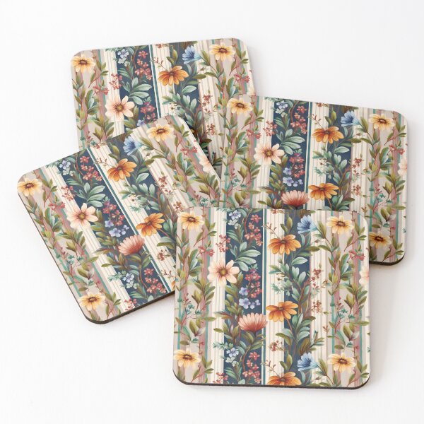 Item preview, Seamless Pattern with Continuous Floral and Blue Stripes on Beige  Background and Black Bands designed and sold by Clara Fruggeri.